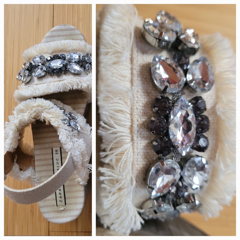 Zara Women's Cream Platform Sandals with Crystal Embellishments - Picture 2 of 5